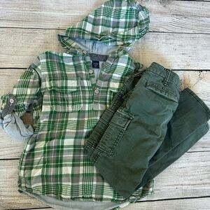 Baby Gap Boys Outfit Skinny Cargo Jeans Pants Button Down Hoodie Shirt Size 5 5T